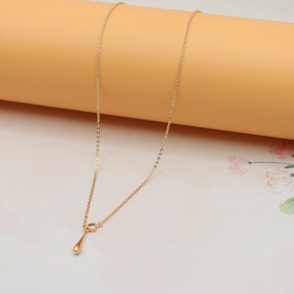 "Minimalist Rose Gold Plated Necklace with Crystal Drop, XPNL0148 - Picture 10 of 13